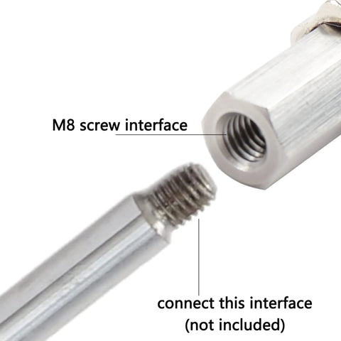 Aluminum M8 screw adapter; close-up of threaded interface for suction cup connection