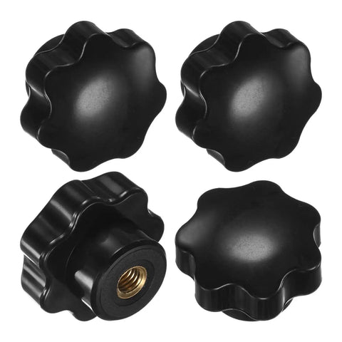 HARFINGTON 4pcs Star Knobs M8 Female Thread 48mm Head Plastic Through Hole Brass Screw-in Clamping Handles Threaded Hand Knobs, Black HARFINGTON 4pcs Star Knobs M8 Female Thread 48mm Head Plastic Through Hole Brass Screw-in Clamping Handles Threaded Hand Knobs, Black