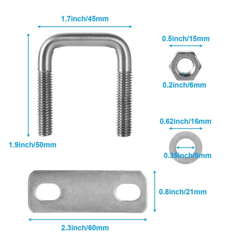 Square U Bolts 4 Pack M8 304 Stainless Steel With Washers And Nuts 30mm Inner Width For Ski Or Fishing Boat Or Sail Trailer Replacement Parts And Accessories