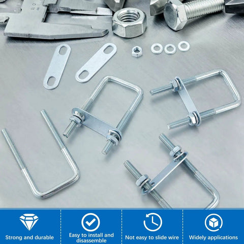 Square U Bolts M8 Set Carbon Steel With Nuts Washers And Frame Plates For 40mm Square Tubing And Sailboat Trailers Industrial Hardware Kit Includes 8 U Bolts 16 Washers 16 Nuts And 8 Frame Plates