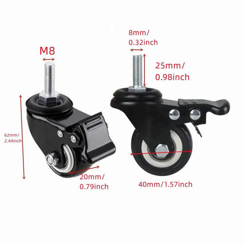 Four Pack 1.5 Inch Heavy Duty Caster Wheels Swivel Casters With Brake And M8 Threaded Stem Load Capacity 50 Kg Per Wheel
