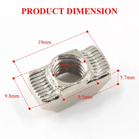 Product dimensions of Beefy Heavy Duty Sliding T Nuts for 4040 Aluminum Extrusion M8 Thread Hammer Head T Nut 50 Pcs Slide In T Slot Nuts