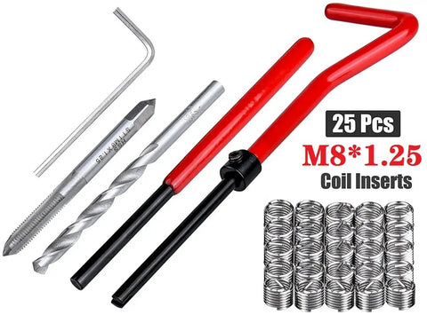 30 Piece M8 x 1.25mm Stainless Steel Thread Repair Kit With 25 Inserts For Auto Repair Includes Tools and Coil Inserts