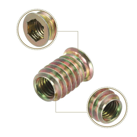 Close-up of M8x20mm Threaded Insert Nut with Hex Socket Drive detail for M8x50mm Hanger Bolts, 8pcs 31mm Wood Dowel Screw Interface
