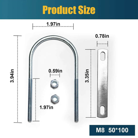 Two Sets M8 U Bolts With Washers And Nuts Two Inch Wide Heavy Duty Galvanized Carbon Steel Round U Bolts For Trailers Boats