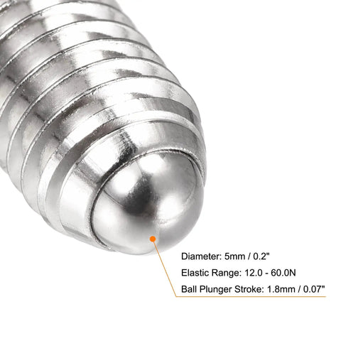 Close-up of Ball Point Set Screws M8 X 16mm 304 Stainless Steel Corrosion Resistant Hex Socket Ball Plunger with specifications.