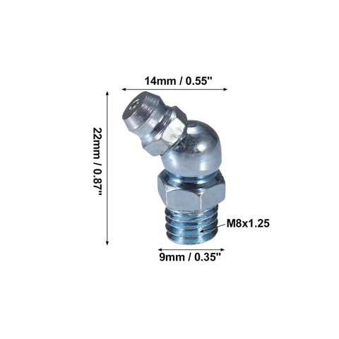 M8x1 25 Grease Nipple Fittings 45 Degree Bend Galvanized Steel Zerk Adapters for Car and Truck Automotive Lubrication