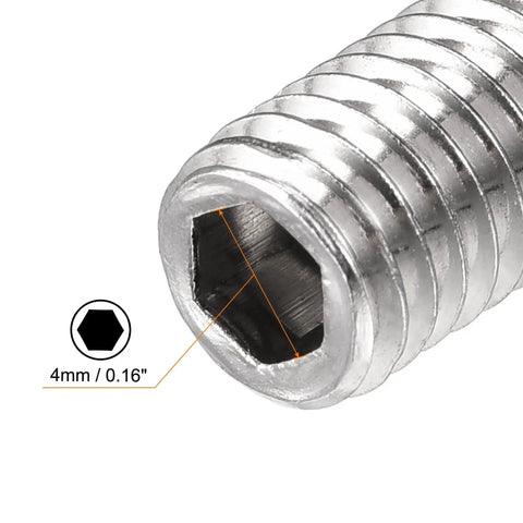 Close-up of Ball Point Set Screws M8 X 16mm 304 Stainless Steel Corrosion Resistant Hex Socket showing 4mm hex drive