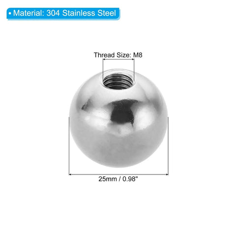 M8x25mm Ball Nut Knobs 2 Pack in 304 Stainless Steel, round blind hole screw cap cover, front view showing M8 thread size