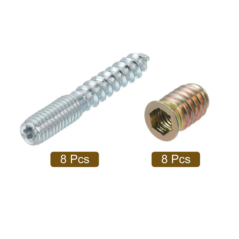 M8x50mm Hanger Bolts, 8pcs 31mm Wood Dowel Screw Self-Tapping Screw with 8pcs M8x20mm Threaded Insert Nuts