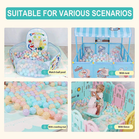5 Mixed Colors Macaron Ocean Ball in tent, match ball pool, crawling mat, and play area with child playing for parties and events.