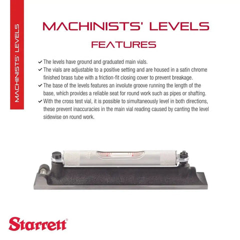 Grind-Ready Machinists Level With Ground And Graduated Main Vial For Quick Pro Shop Leveling In The Machine Shop Or Tool Room 8 Inch Length With Cross Test Vial Without Case Starrett