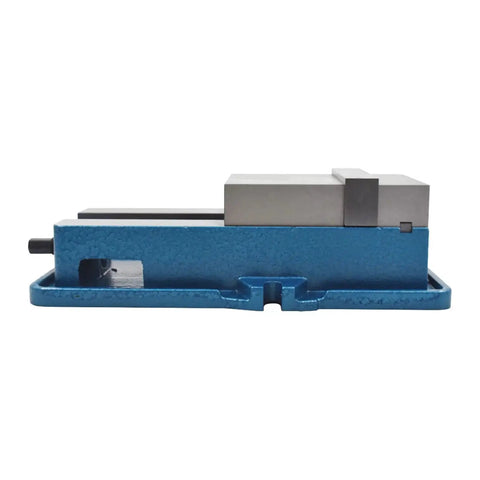 Side view of High Precision Machinist Vise 3 In By 2.95 In For CNC Milling Machines Without Base Clamp, blue and silver.