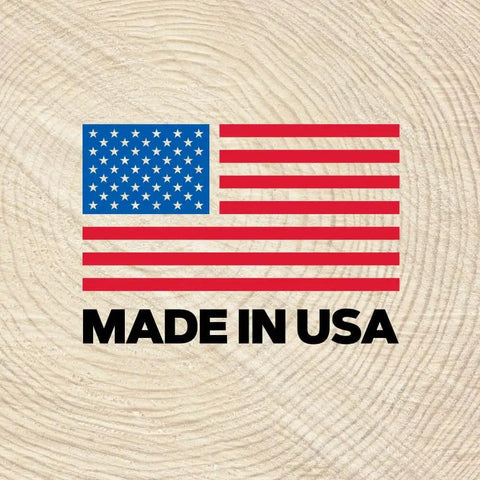 American flag with 'Made in USA' text on wood background.