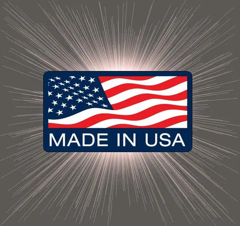 USA flag with 'Made in USA' text in front of a starburst background for Pack Of Four Made In USA Rubber Spacer For Anti Vibration And Equipment Damping.