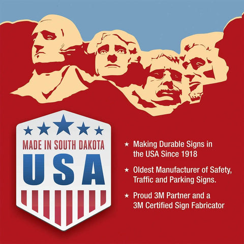 Graphic of Mount Rushmore with USA emblem and text about sign manufacturing in South Dakota by a 3M certified fabricator.