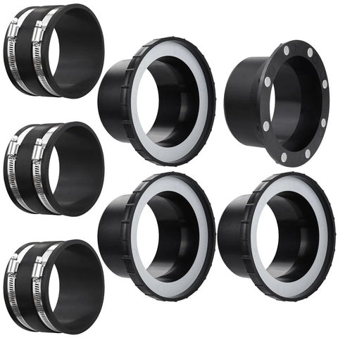 Set of six 4-inch magnetic dust collection adapters with gray magnet rings and hose clamps.