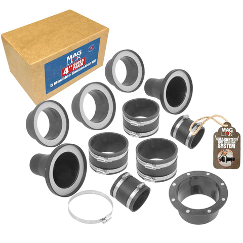 MagLink 4 Inch Super Pack 5‑Machine Connection Kit; magnetic dust collection fittings with clamps and flange ring