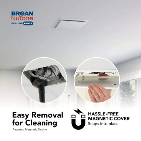 Magnetic Universal CleanCover Bath Fan Replacement Grille For Most Models with Easy Snap On Install shown installed on ceiling