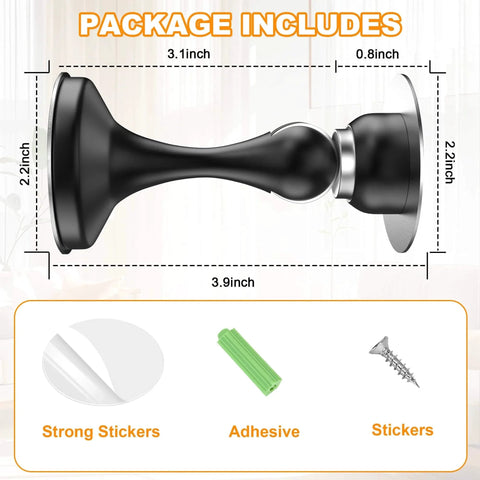 Magnetic Door Stoppers 2 Pack, Stainless Steel Door Stops, Wall-Mounted and Floor Mounting Metal Doorstops, Black, package contents