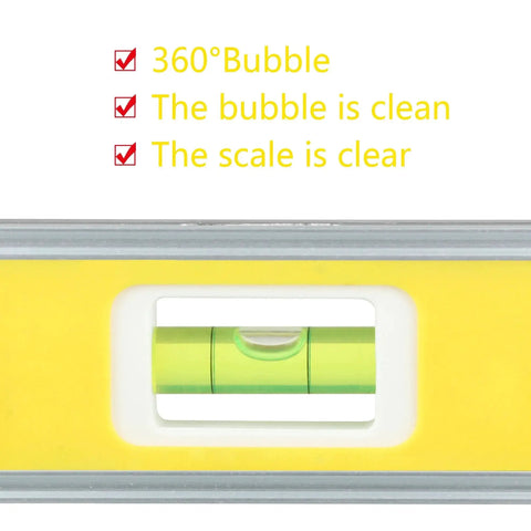 9 Inch Magnetic Box Level Torpedo Level with 3 Bubbles for 45 Degree 90 Degree and 180 Degree Angles close-up view