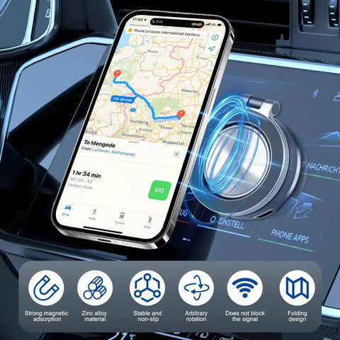 Magnetic Car Phone Mount With 360 Degree Rotation Electric Vacuum No Slip Grip holding smartphone on car dashboard