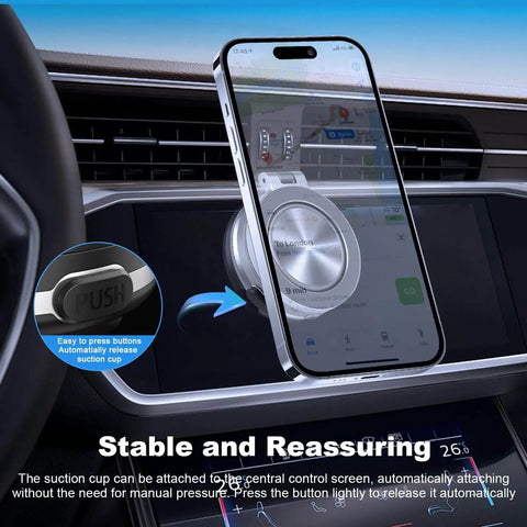 Magnetic Car Phone Mount With 360 Degree Rotation Electric Vacuum No Slip Grip in use on dashboard