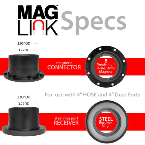 Detailed view of 4 Inch Magnetic Dust Collection Fittings Super Pack connectors and receivers for quick hose swaps.