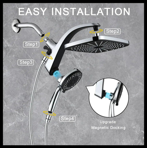High Pressure Rain Shower Head With Magnetic Detachable Handheld Combo installation guide