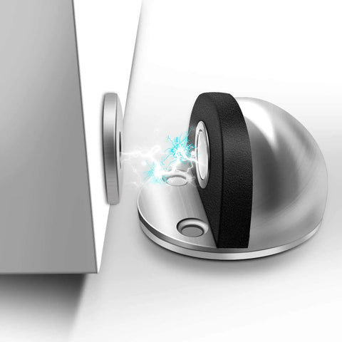 Magnetic Door Stop With Self Adhesive Mount, Brushed Nickel Stainless Steel Floor Stop For Bottom Of Door, No Drill Easy Install Door Holder Catch, Fits Gaps Under One Half Inch, Silver.