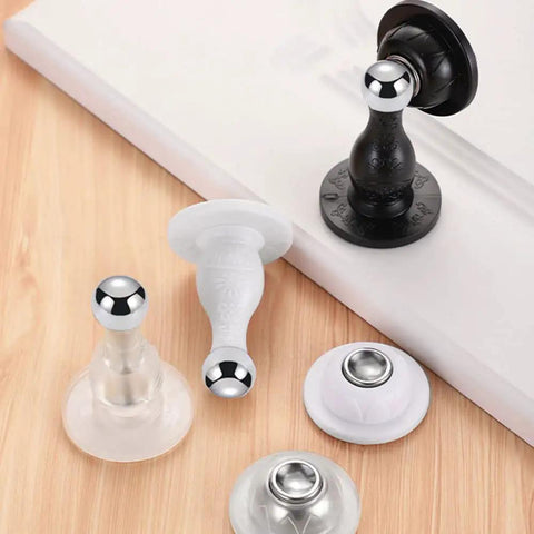 Stainless Steel Door Clip Set 2 Pack Drill Free Door Stopper Screws With Magnetic Attraction Silent Door Handle Protectors And Wall Guard For Home Studio White, displaying multiple color options on a wooden surface.