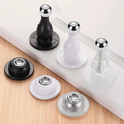 Stainless Steel Door Clip Set 2 Pack Drill Free Door Stopper Screws With Magnetic Attraction Silent Door Handle Protectors And Wall Guard For Home Studio White showing black and white stoppers on a surface