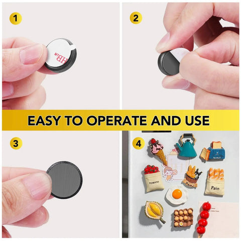 90 Magnetic Adhesive Dots Ceramic Magnets 0.7 Inch With Sticky Backing for crafts, fridge, posters, photos installation steps shown