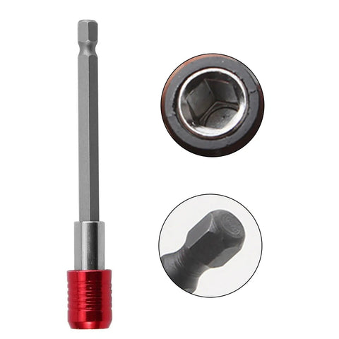 Three Piece Magnetic Drill Bit Holders Set With Quick Release Hex Shank Extension Bars For Power Tools And Drills Featuring A Strong Magnetic Head To Secure Bits And Make Changing Bits Fast And Easy, red hex shank
