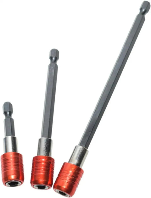 Three Piece Magnetic Drill Bit Holders Set With Quick Release Hex Shank Extension Bars For Power Tools And Drills Featuring A Strong Magnetic Head