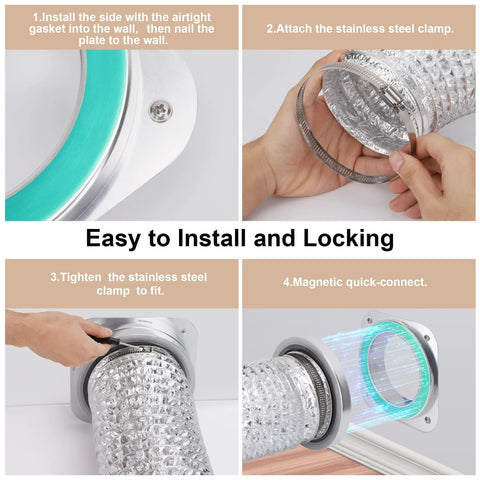 Magnetic dryer vent coupling DV180 kit with 3 ft duct and two stainless steel clamps for quick airtight connection
