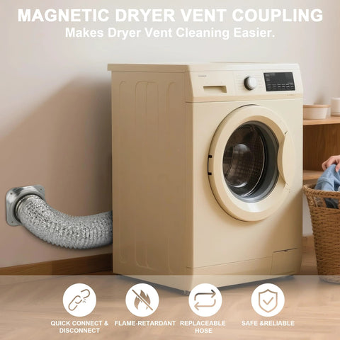 Magnetic dryer vent coupling kit with flexible vent hose to wall vent; includes 3ft 4in duct and clamps