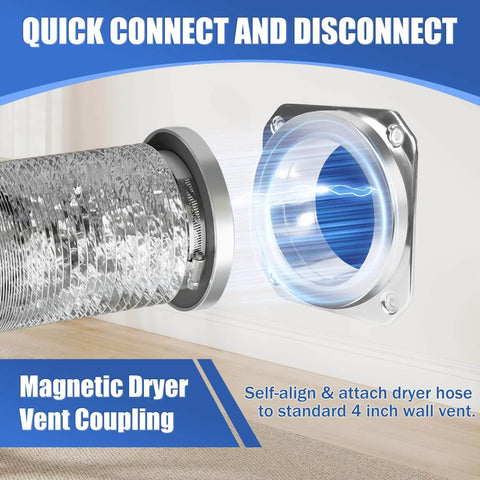 Magnetic Dryer Vent Coupling Kit With Airtight Seal Quick Connect And Disconnect Includes 4 Inch By 3.3 Foot Duct And Two Clamps Easy To Clean And Install Connector For Dryer Venting shown in installation