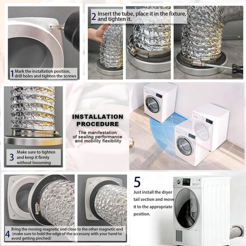 Upgrade Magnetic Dryer Vent Connector Kit by Amazon, silver; includes 3.1 ft 4 inch duct and two clamps.