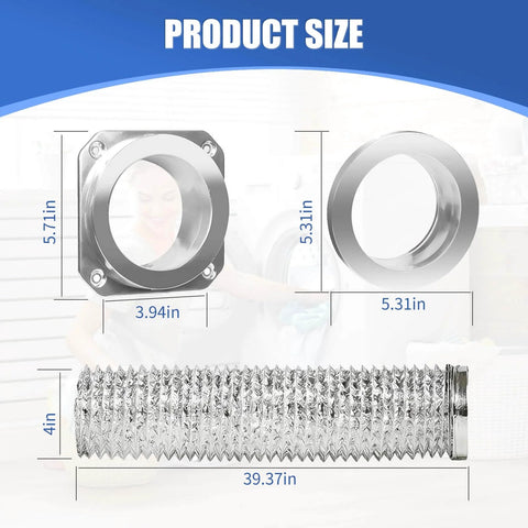 Magnetic Dryer Vent Coupling Kit With Airtight Seal Quick Connect And Disconnect Includes 4 Inch By 3.3 Foot Duct And Two Clamps