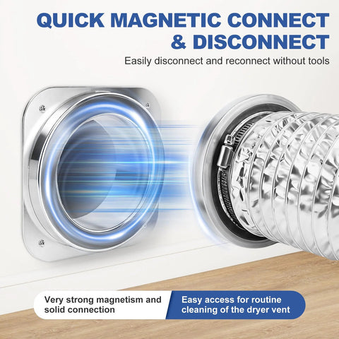 Magnetic dryer vent coupling, 4-inch duct, 2.9 ft length, silver metal with clamps, Amazon brand.