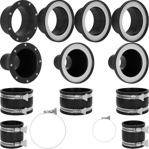 Magnetic dust collection fittings set for 4-inch and 2.5-inch hoses, with flanges, rings, and hose clamps.