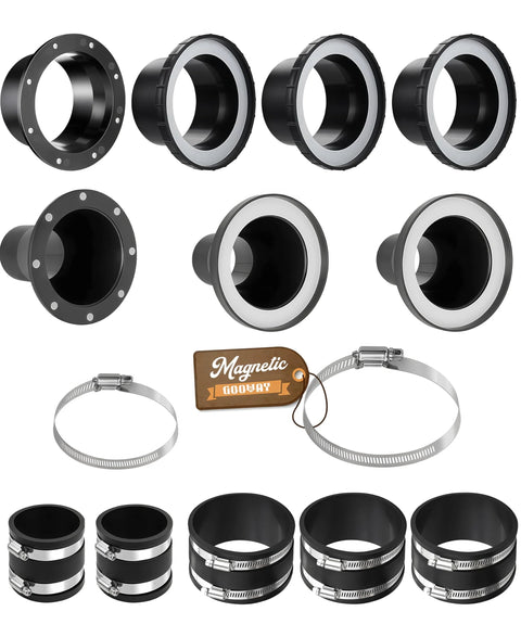GOOWAY magnetic dust collection fittings kit, 14-piece set with 4in and 2.5in adapters, black and silver metal components.