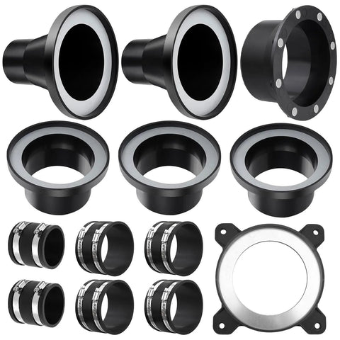 4-inch magnetic dust-collection fittings set with 4-inch and 2.5-inch hose adapters, clamps, and mounting flange