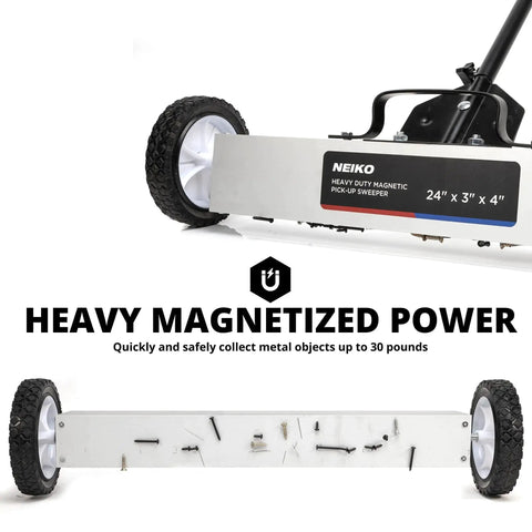 24 Inch Rolling Magnetic Floor Sweeper With 50 Pound Capacity And Adjustable Handle From 29 To 42 Inches With Floor Magnet Clearance Height