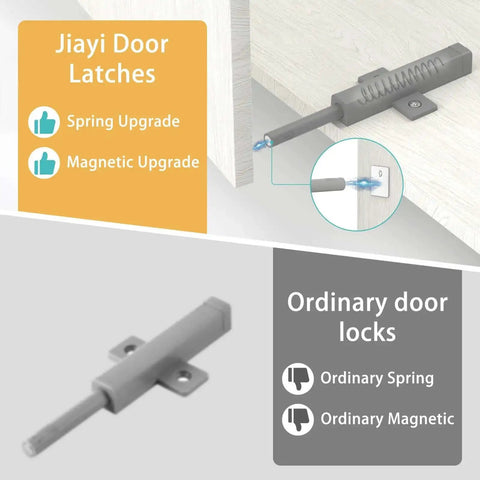 Push To Open Cabinet Hardware Magnetic Push Door Latches Heavy Duty Drawer Opener in gray showing installed position.