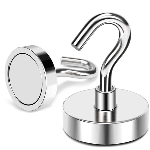 Stainless steel magnetic hooks with strong hold and sleek design for versatile use in home or office organization.