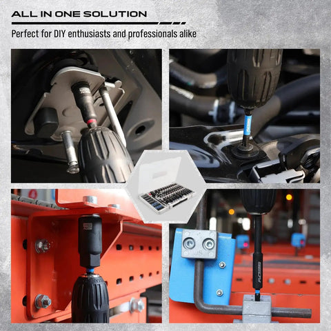 80-Piece Premium Magnetic Impact Nut Driver Set Metric And SAE with Socket Adapters and power bits in use on machinery
