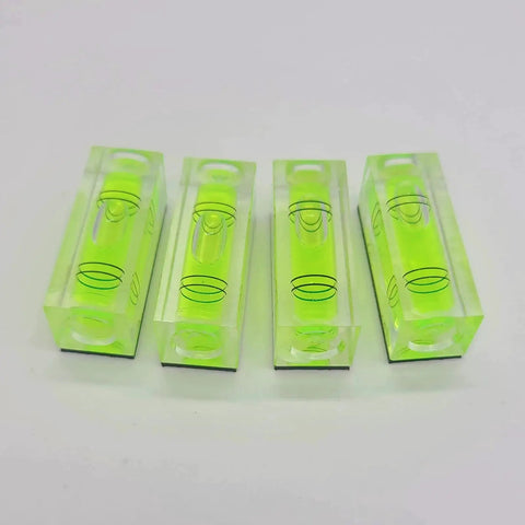 Magnetic Mini Bubble Level Tool Pack, Pocket Size, Ultra Precise 3Line Grid, 4 Pack, transparent acrylic with green grid.