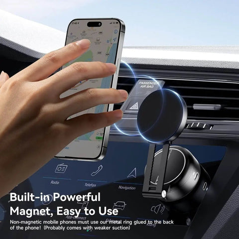 Magnetic Phone Holder With Vacuum Grip Technology And 360 Degree Rotation Tri Axis Adjustable Mag Grip N Go in car dashboard